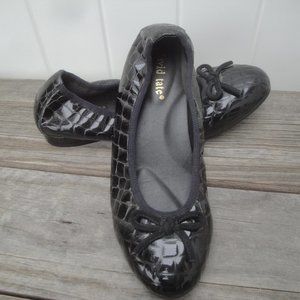 David Tate Glow Black Croc Ballet Flats Patent Leather Shoes Size 8WW
